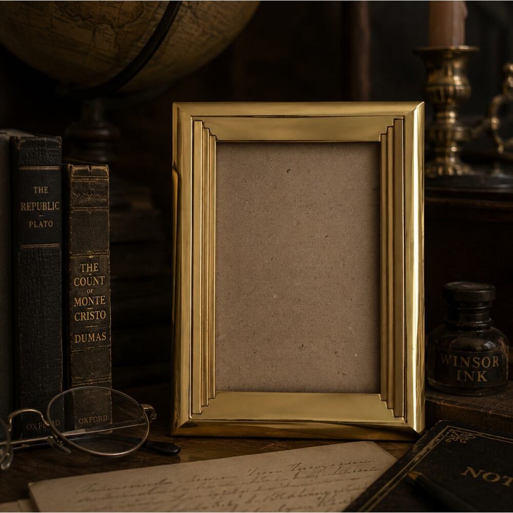 Vintage Steeped Polished Brass Picture Photo Frame Gold